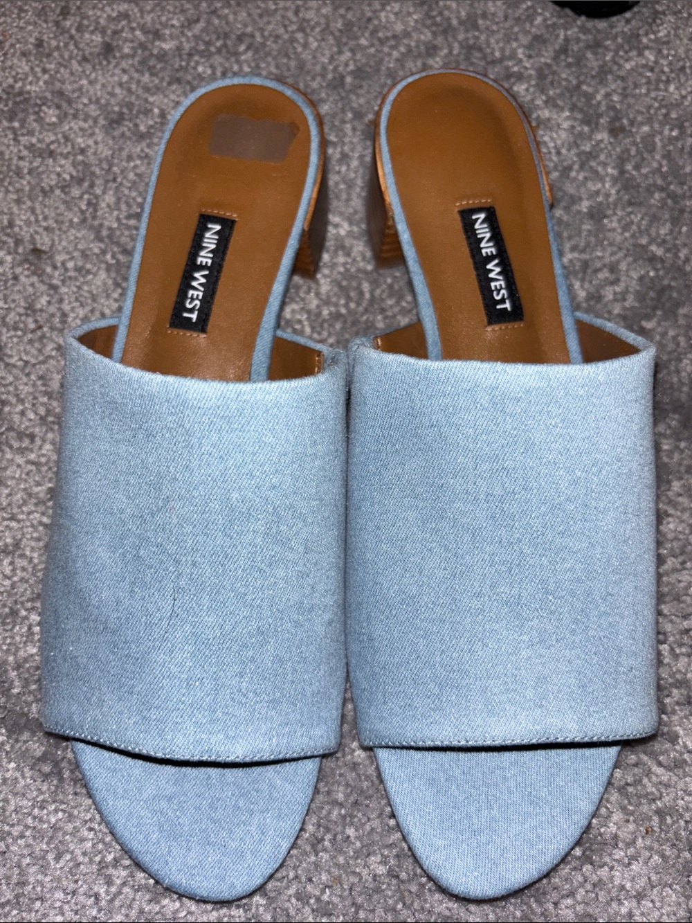 Nine West Light Denim Open-Toe Slide Mules